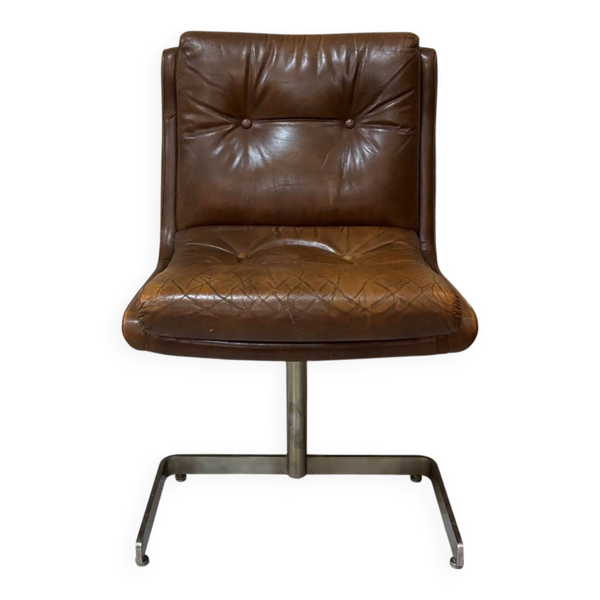 Chaise de bureau Raphaël Raffel en cuir cognac années 70 Chaise de bureau Raphaël Raffel en cuir cognac années 70