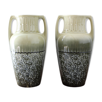 Pair of Art Deco double handle vases