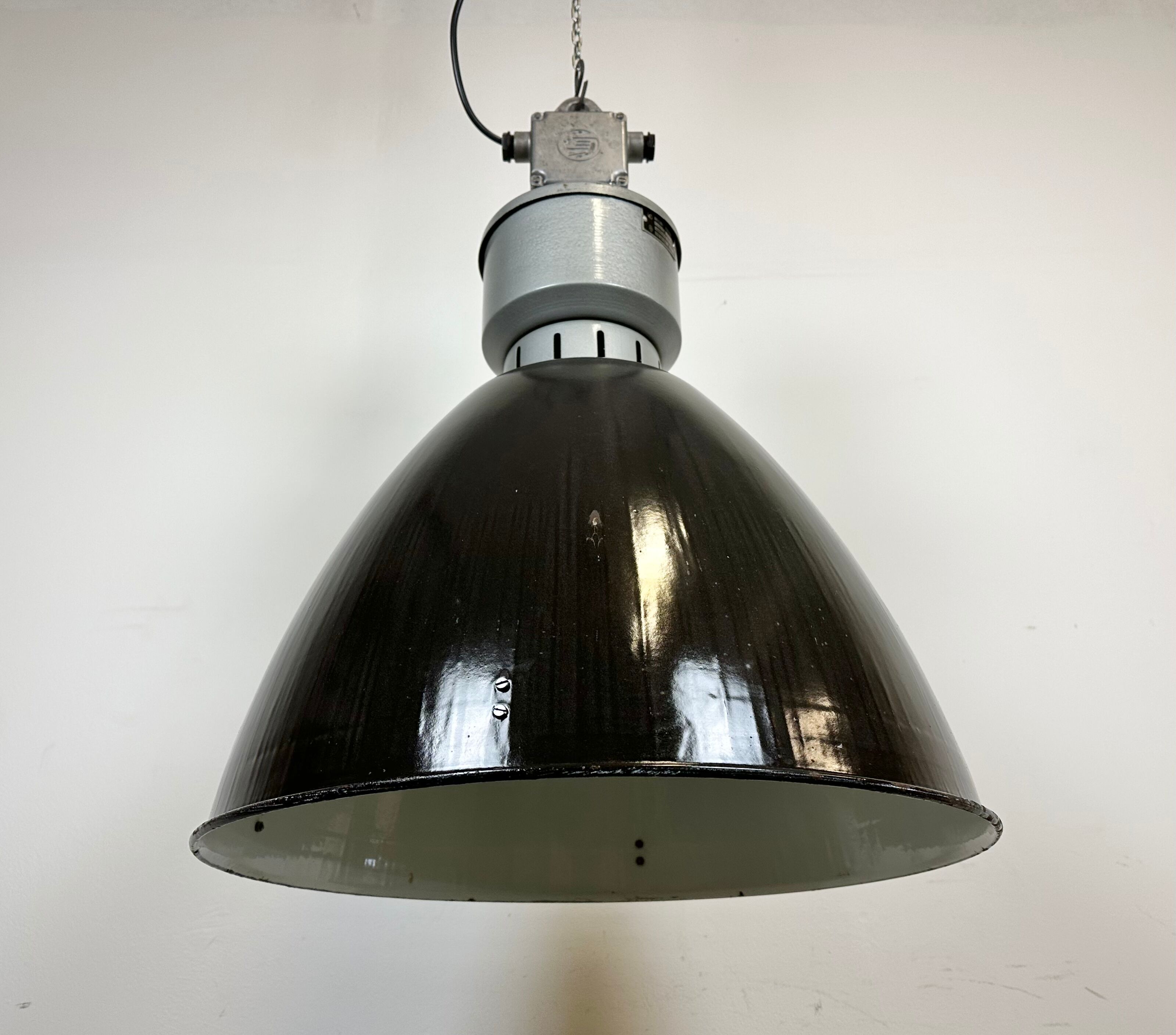 Industrial black enamel pendant lamp from Elektrosvit 1960s