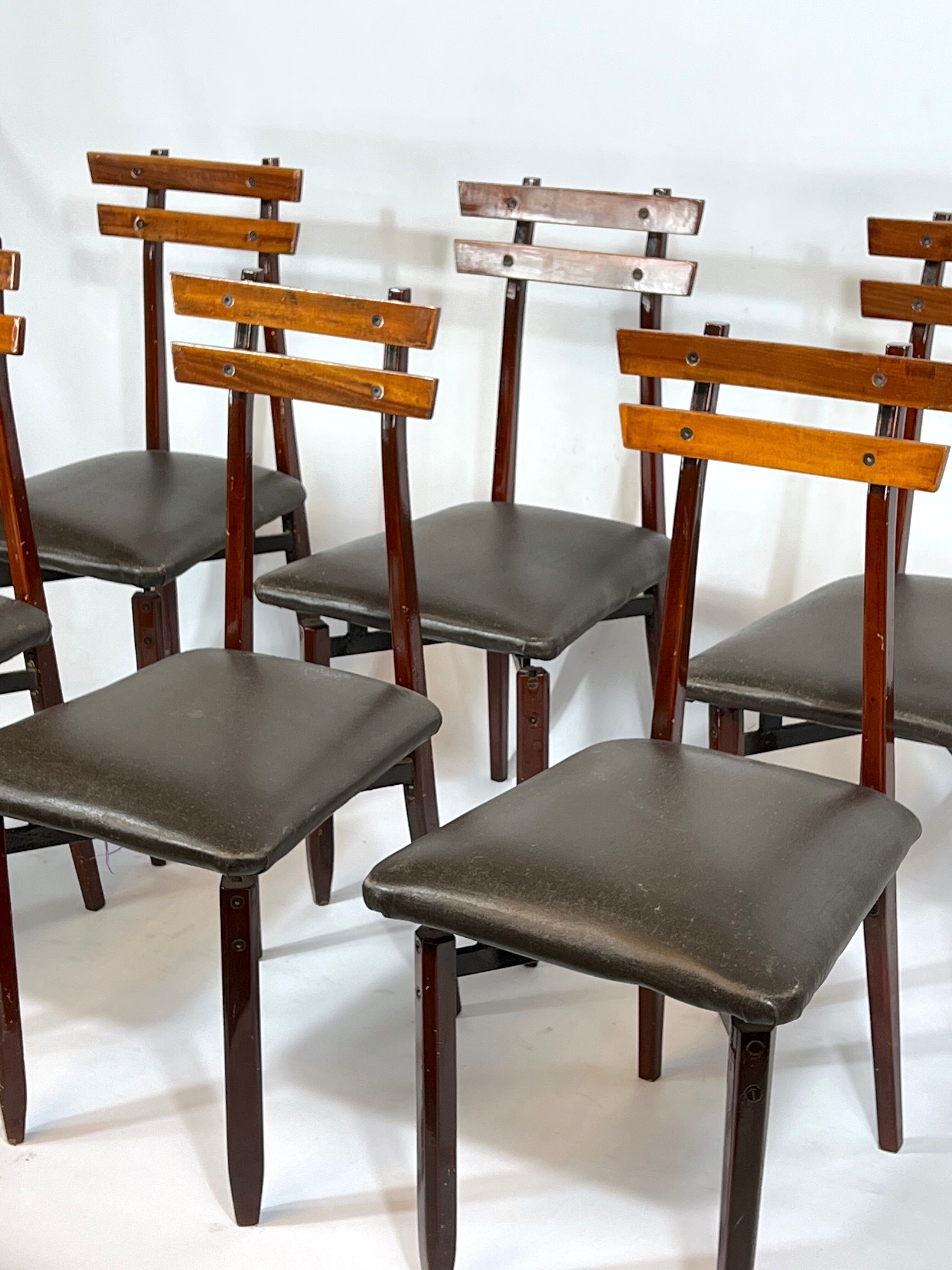 Set of six Mid-century Italian wood chairs