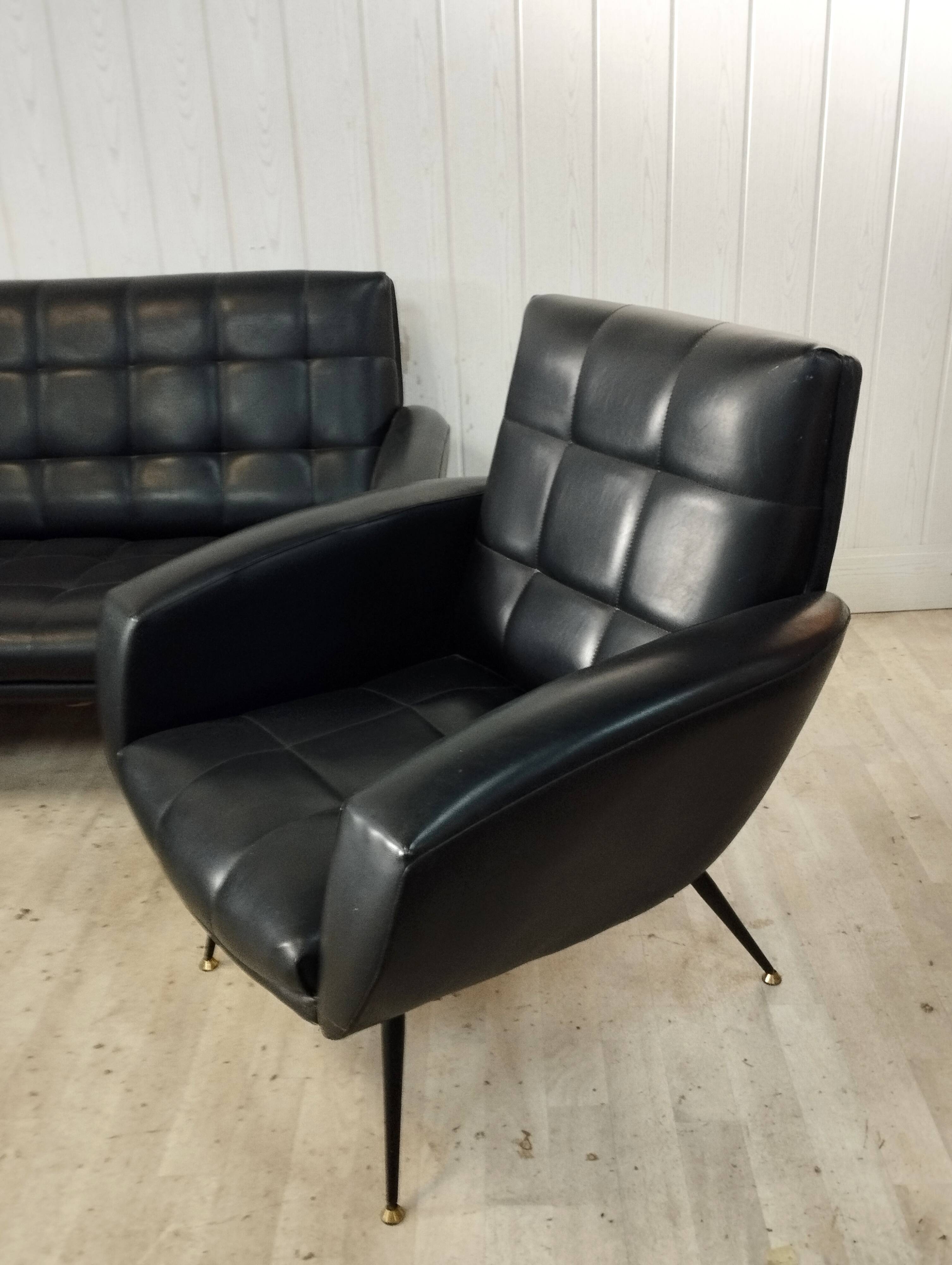 3-seater sofa and 2 vintage armchairs feet compass