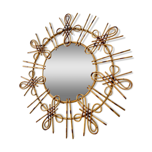 Miroir soleil rotin 1950/1960