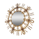 Miroir soleil rotin 1950/1960