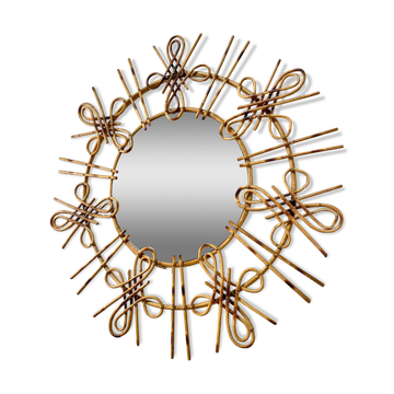 Miroir soleil rotin 1950/1960