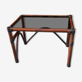 Rattan and smoked glass coffee table