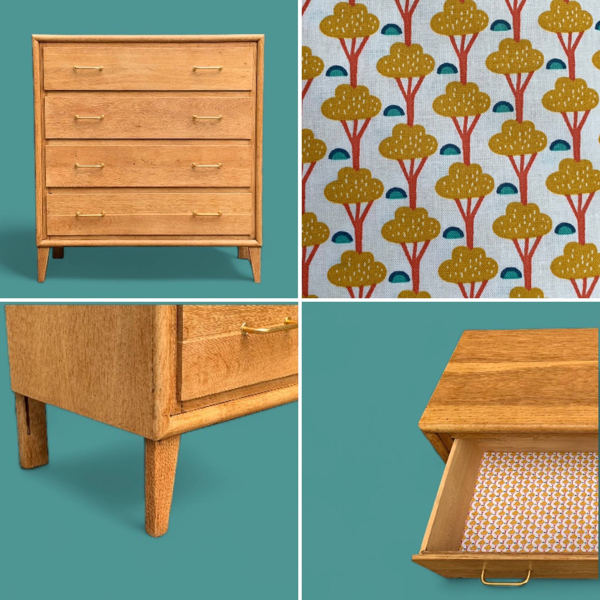 Commode pieds compas et chêne brut massif  1960