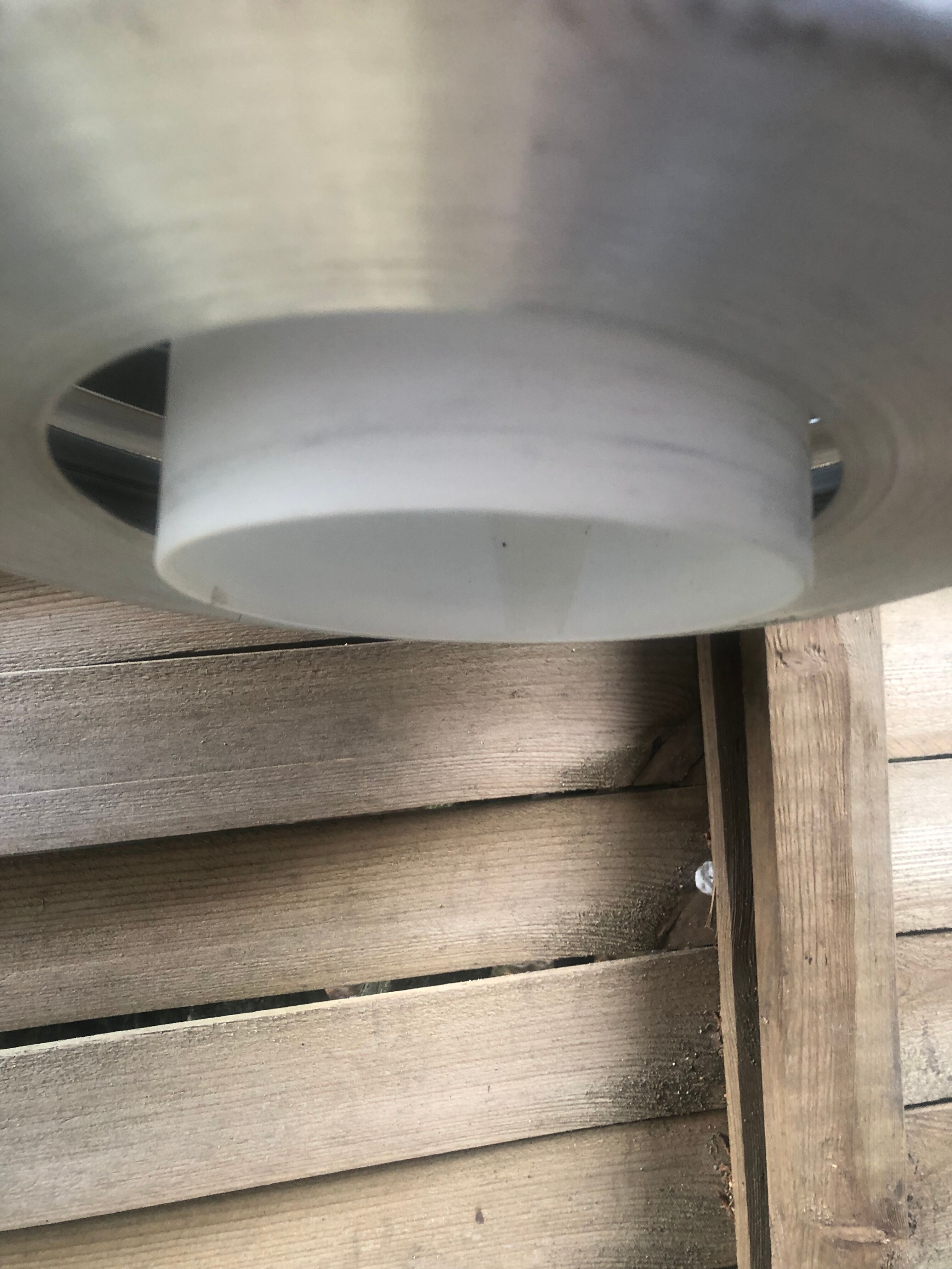 Polished steel pendant lamp with opaline cone 70s