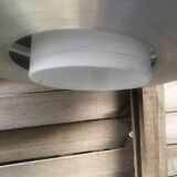 Polished steel pendant lamp with opaline cone 70s