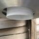 Polished steel pendant lamp with opaline cone 70s