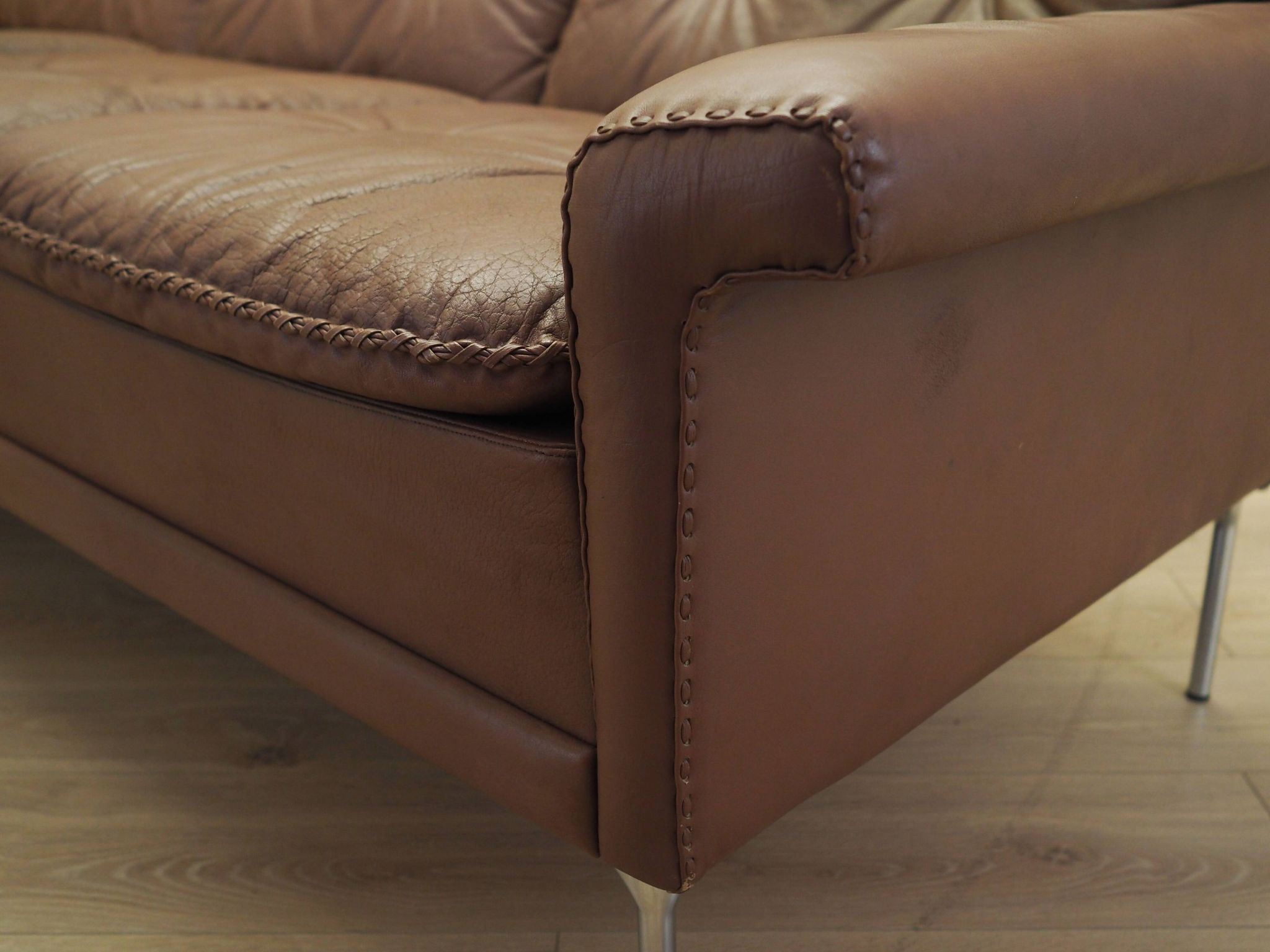 Brown leather sofa, Danish design, 1960s, manufactured by AS Vejen Polstermøbe