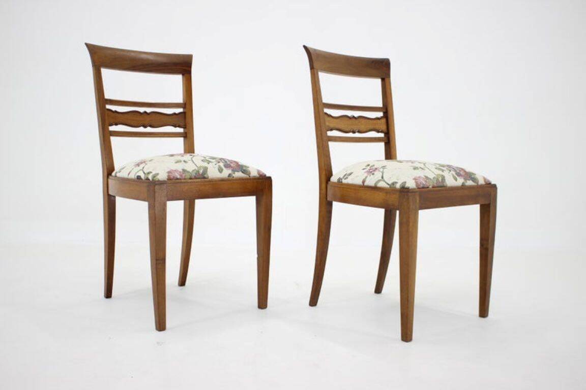 Pair of 1950s Czechoslovakian Refurbished Walnut Side Chairs in Floral Fabr