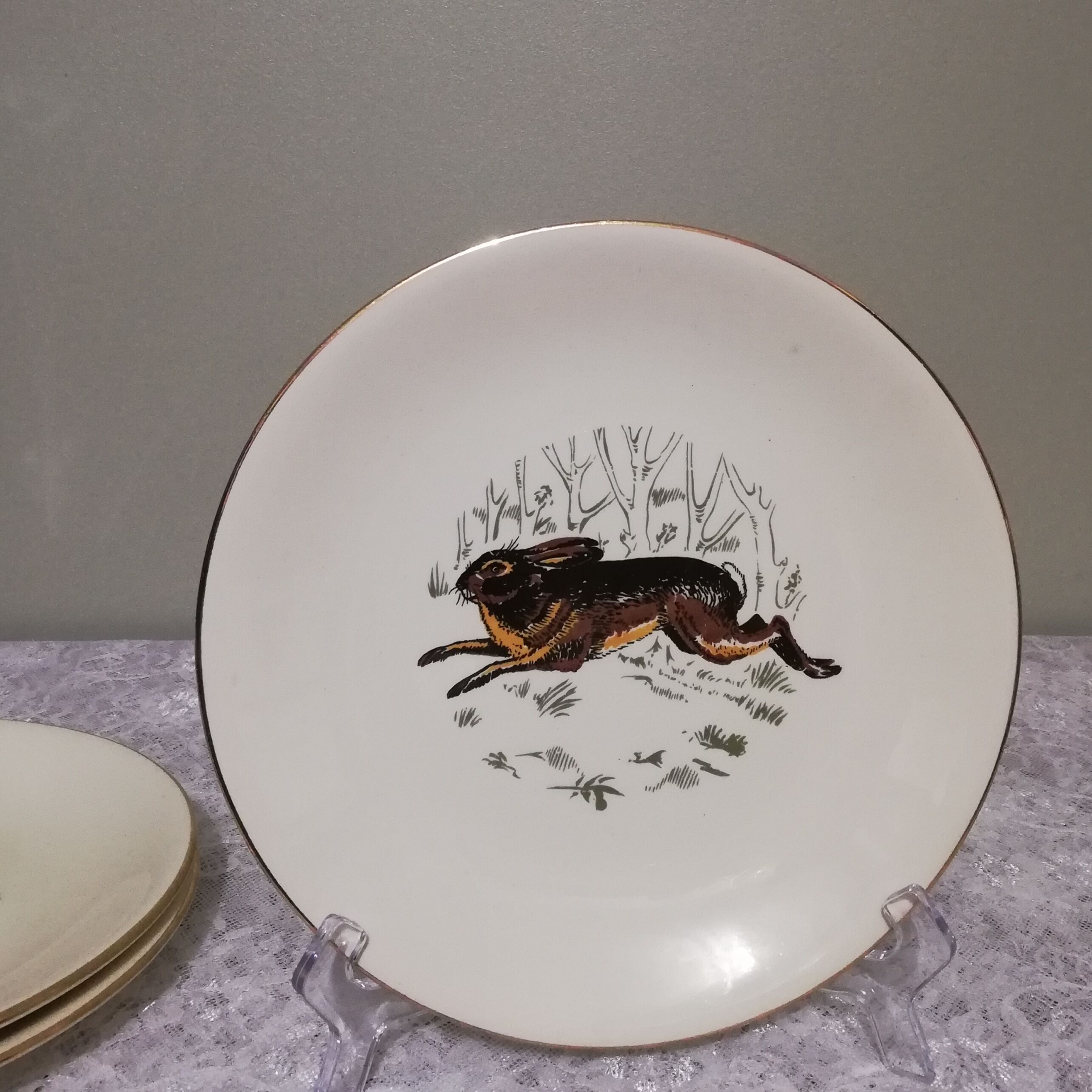 6 assiettes plates Gien Marly "animaux des forêts"