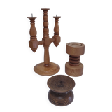 Three Scandinavian wooden candle holders, vintage design