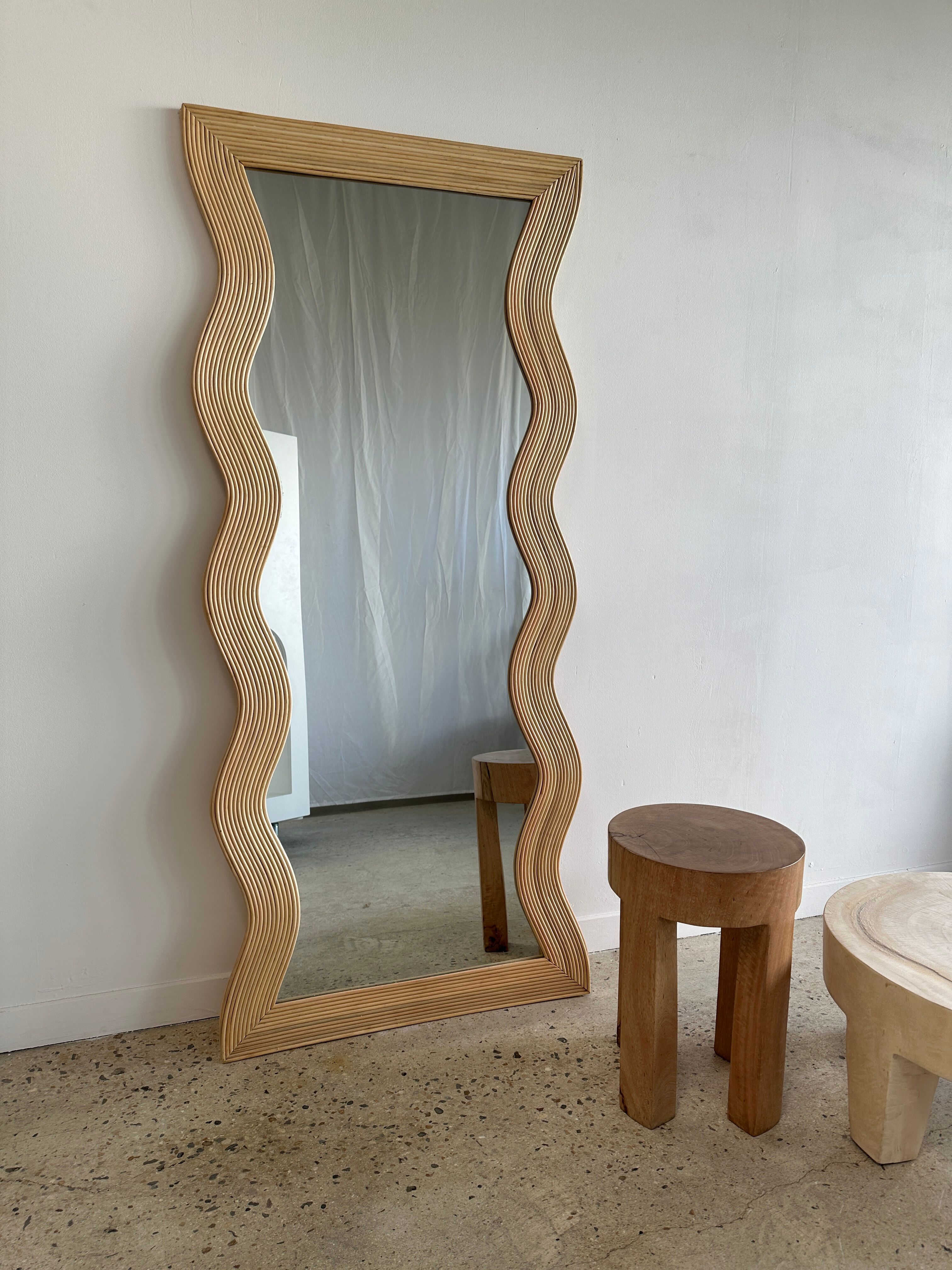 Zigzag rattan foot mirror H:182cm