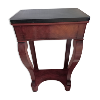 Wood console, black marble top