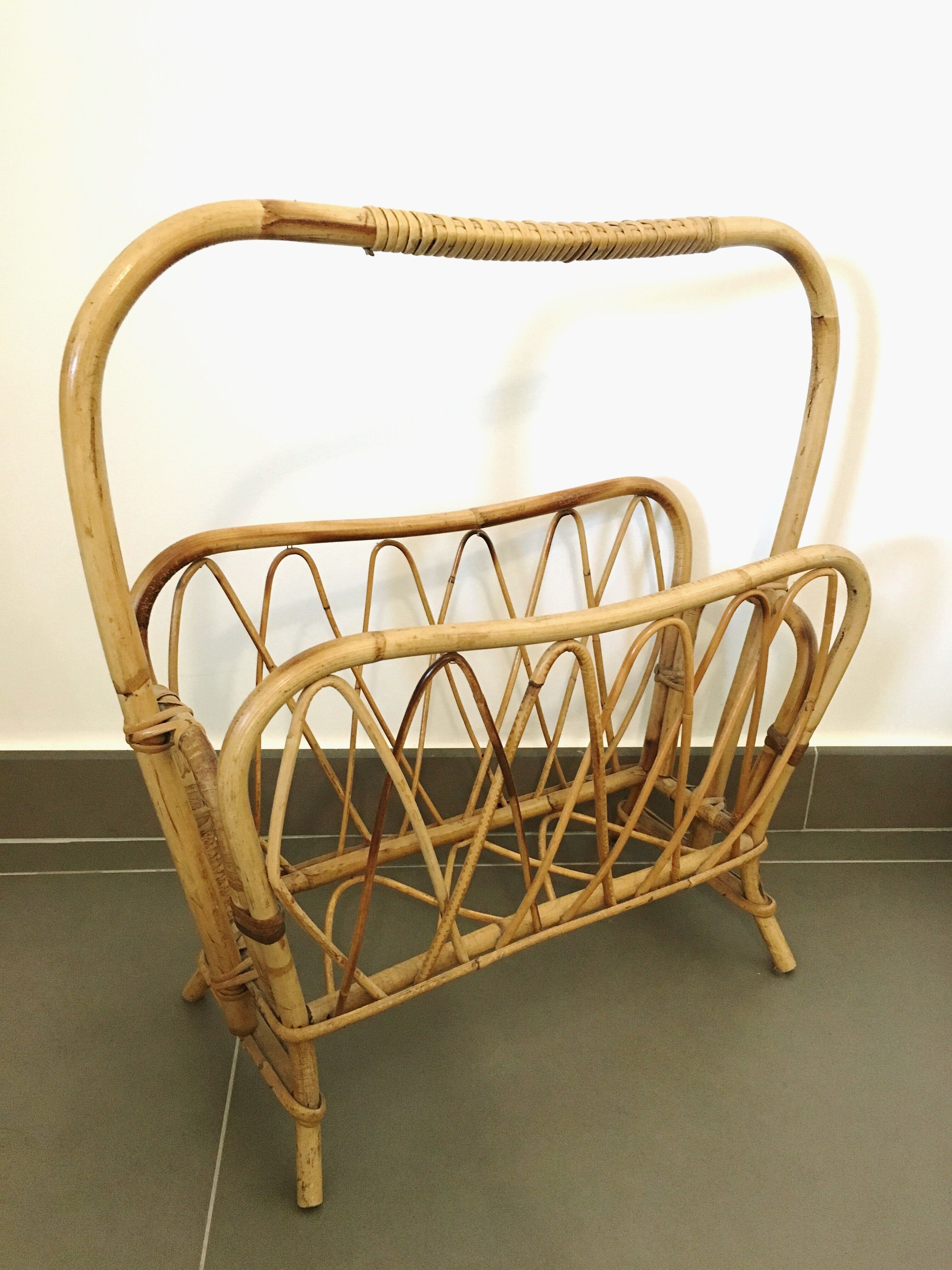 Vintage rattan magazine rack