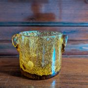 Small vase or amber bubbled glass tealight holder