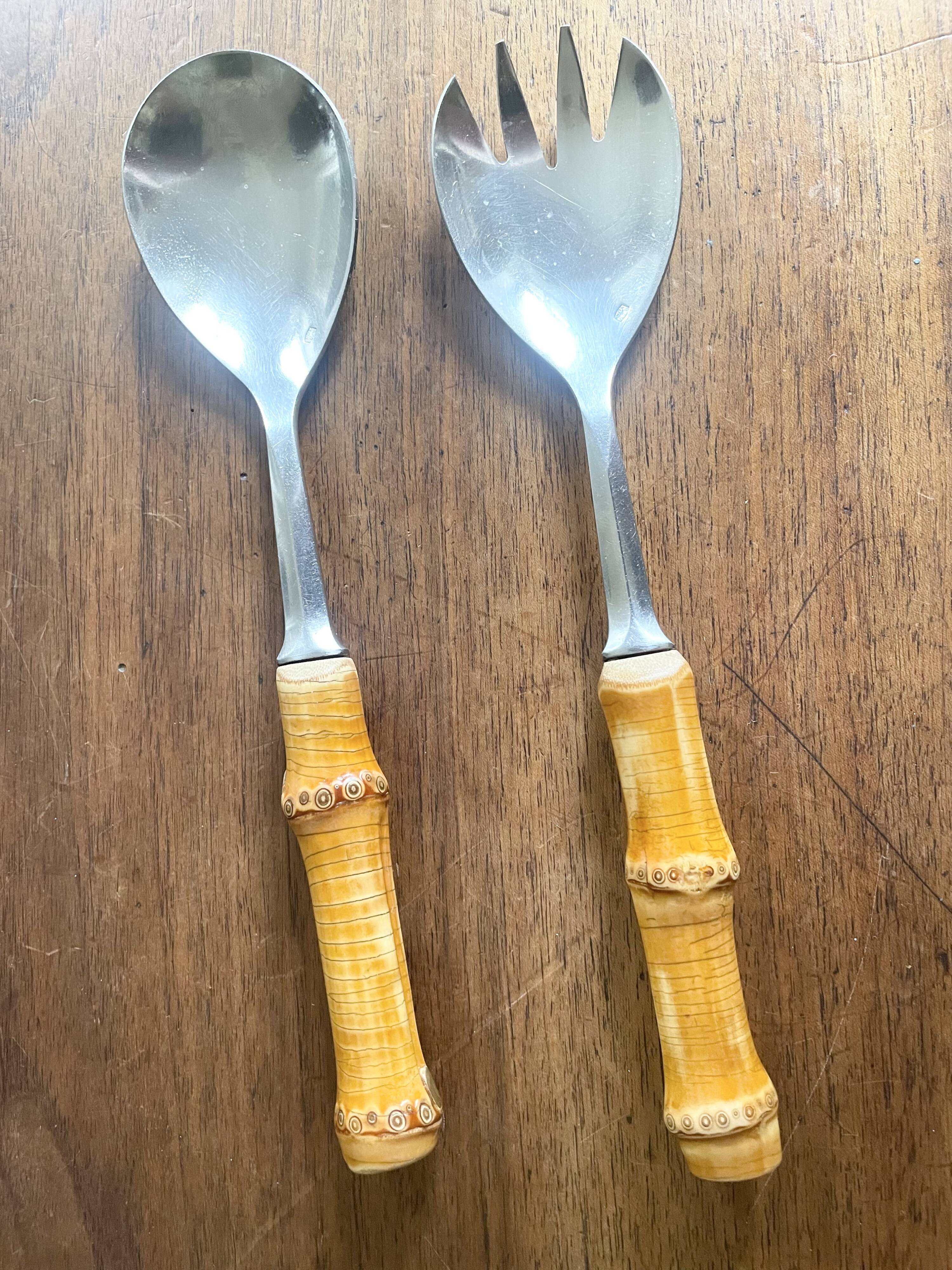 Salad servers with bamboo handles