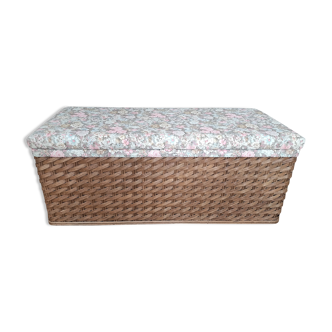 Vintage wicker chest and melamine wood top upholstered fabric old pinks