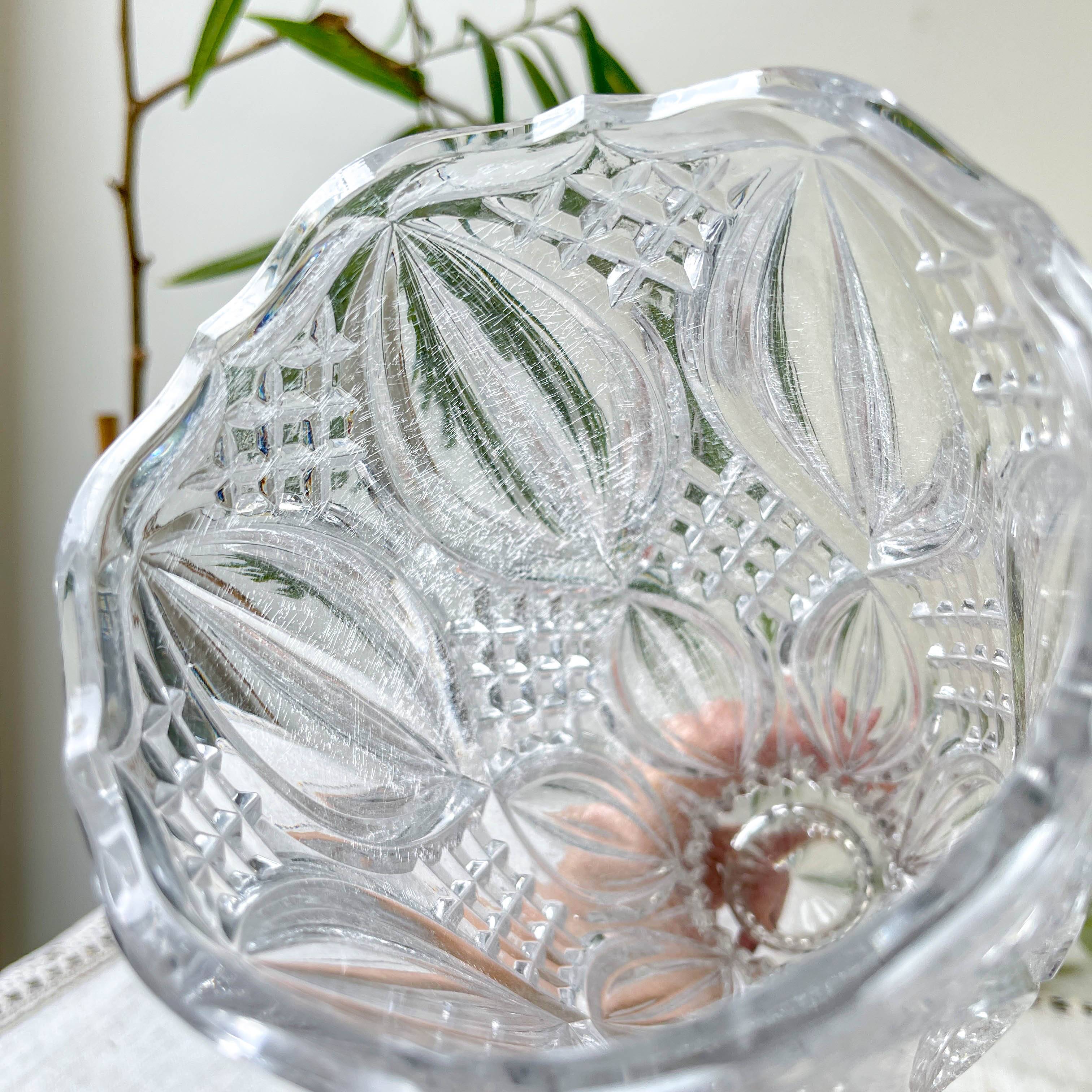 Small vintage glass vase with geometric pattern