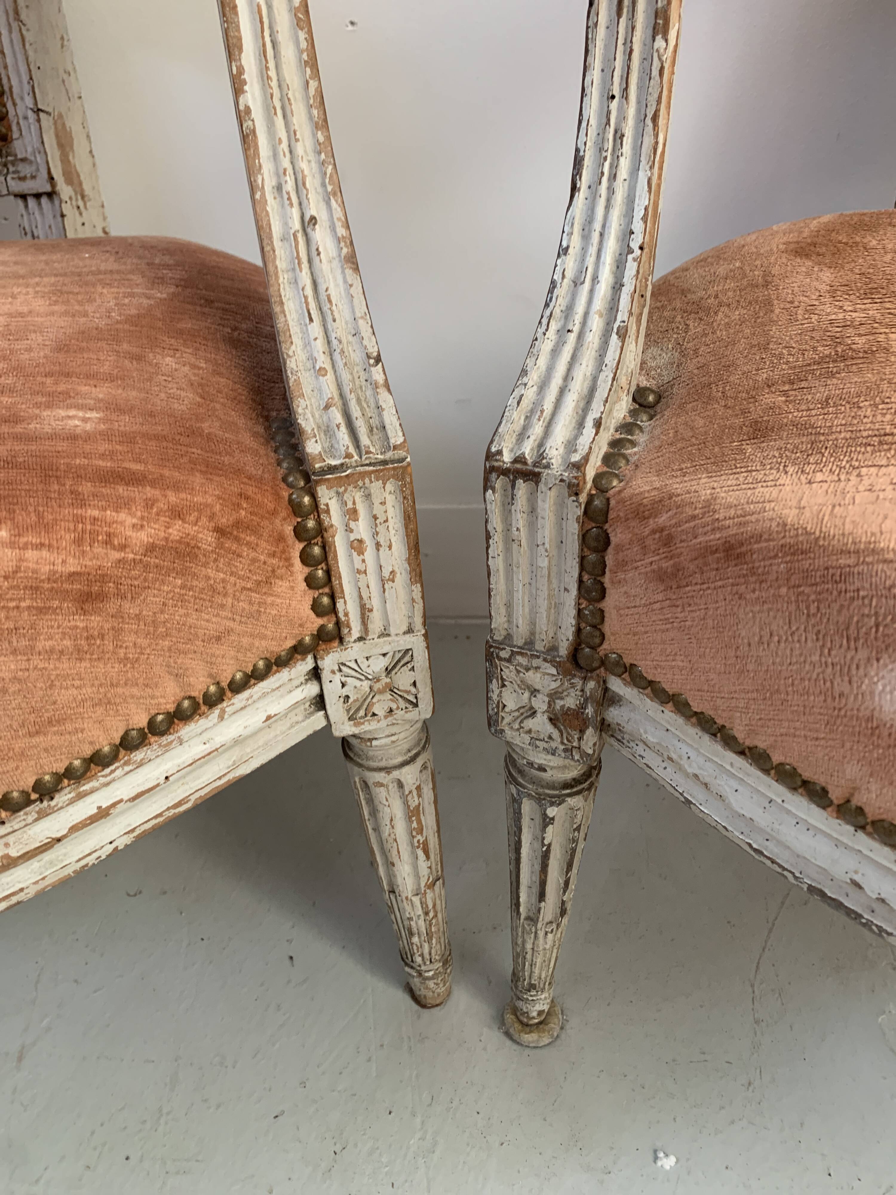 Pair of Louis XVI style armchairs in patinated beech, 19th century