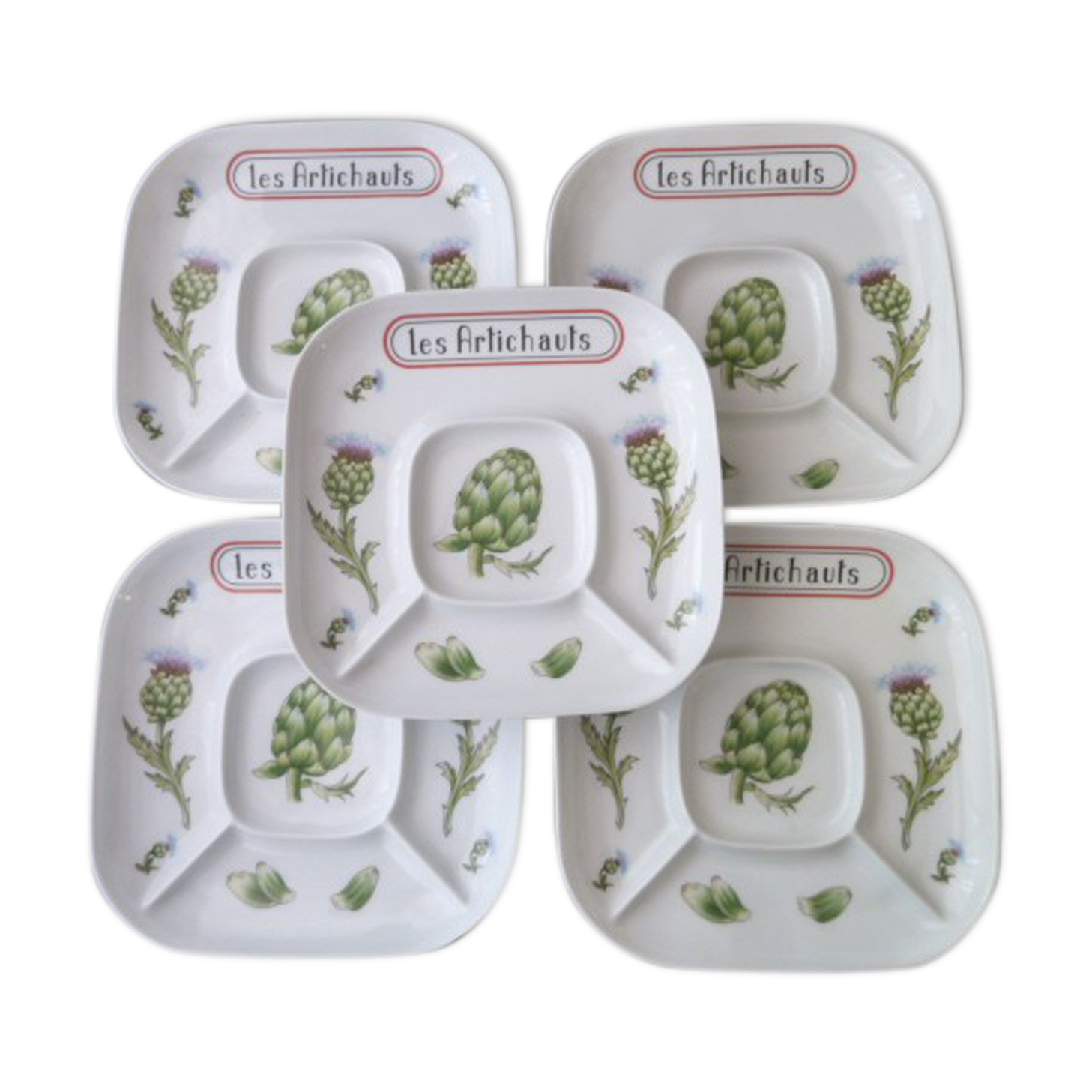 Set of 5 porcelain artichoke plates Creation Florence de Limoges