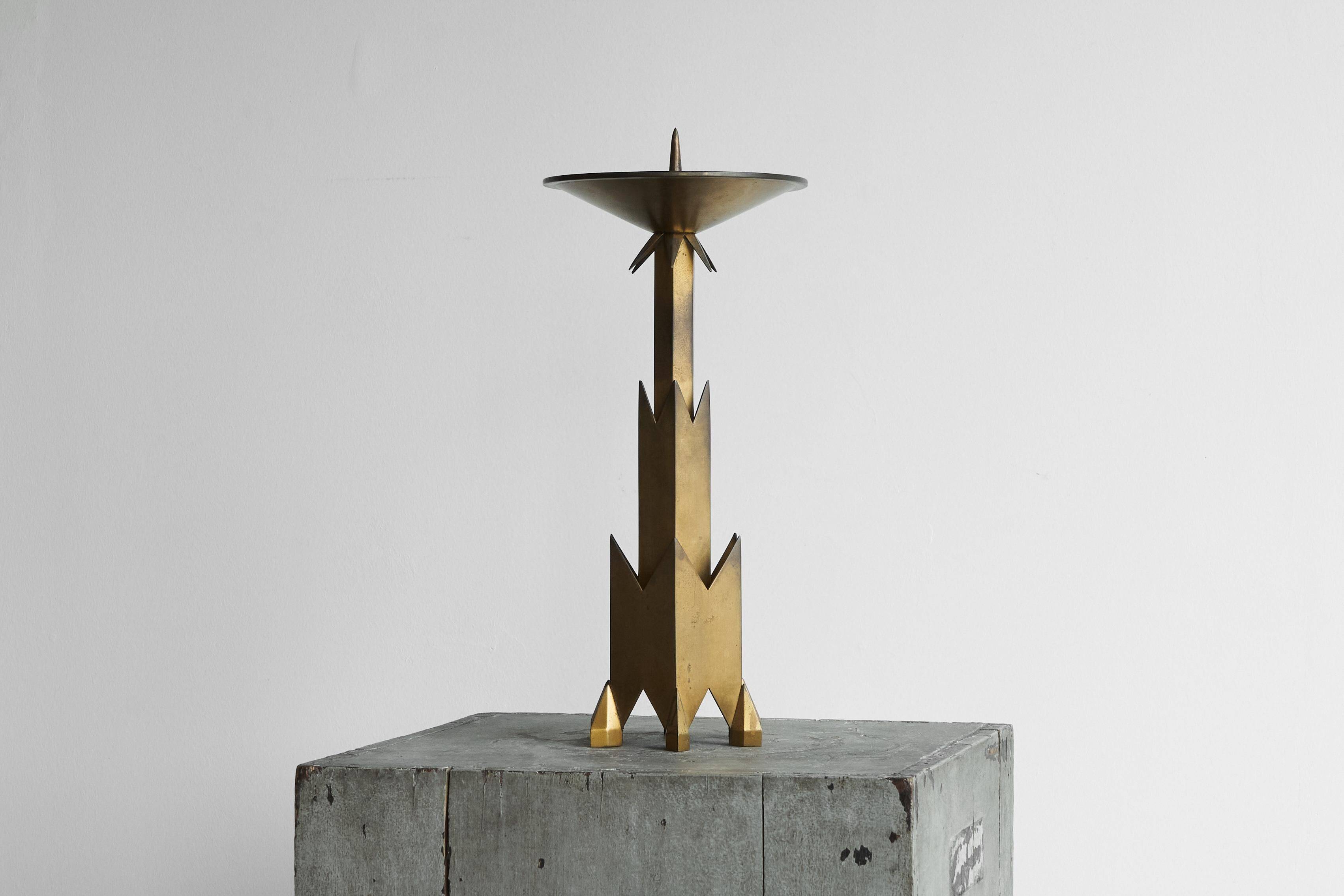 Large Art Deco chandelier in patinated brass