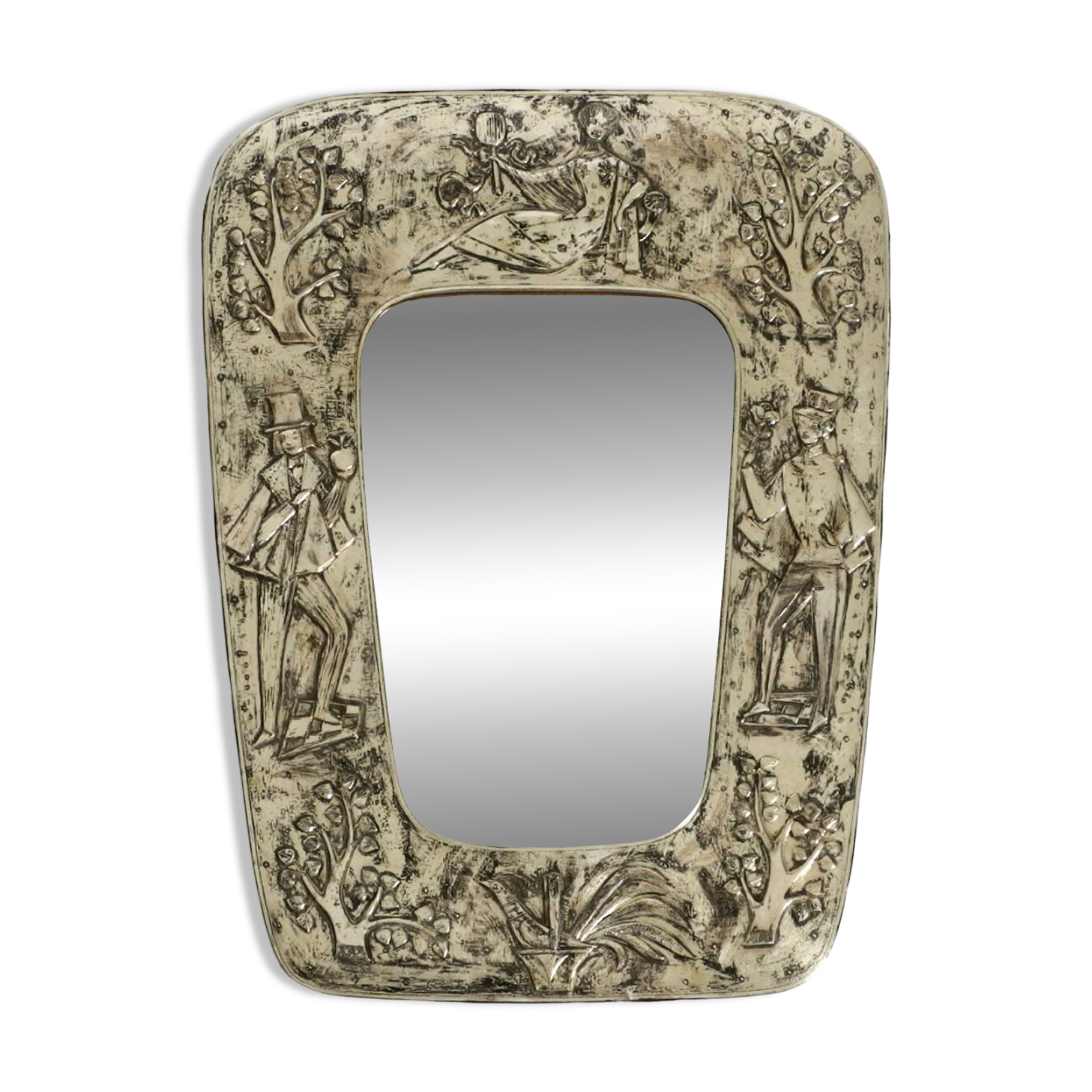 Beautiful Mid-Century Modern Wall Mirror with a Silver-Plated Frame