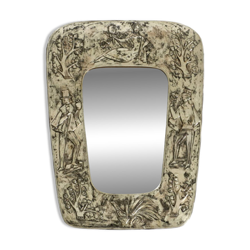 Beautiful Mid-Century Modern Wall Mirror with a Silver-Plated Frame