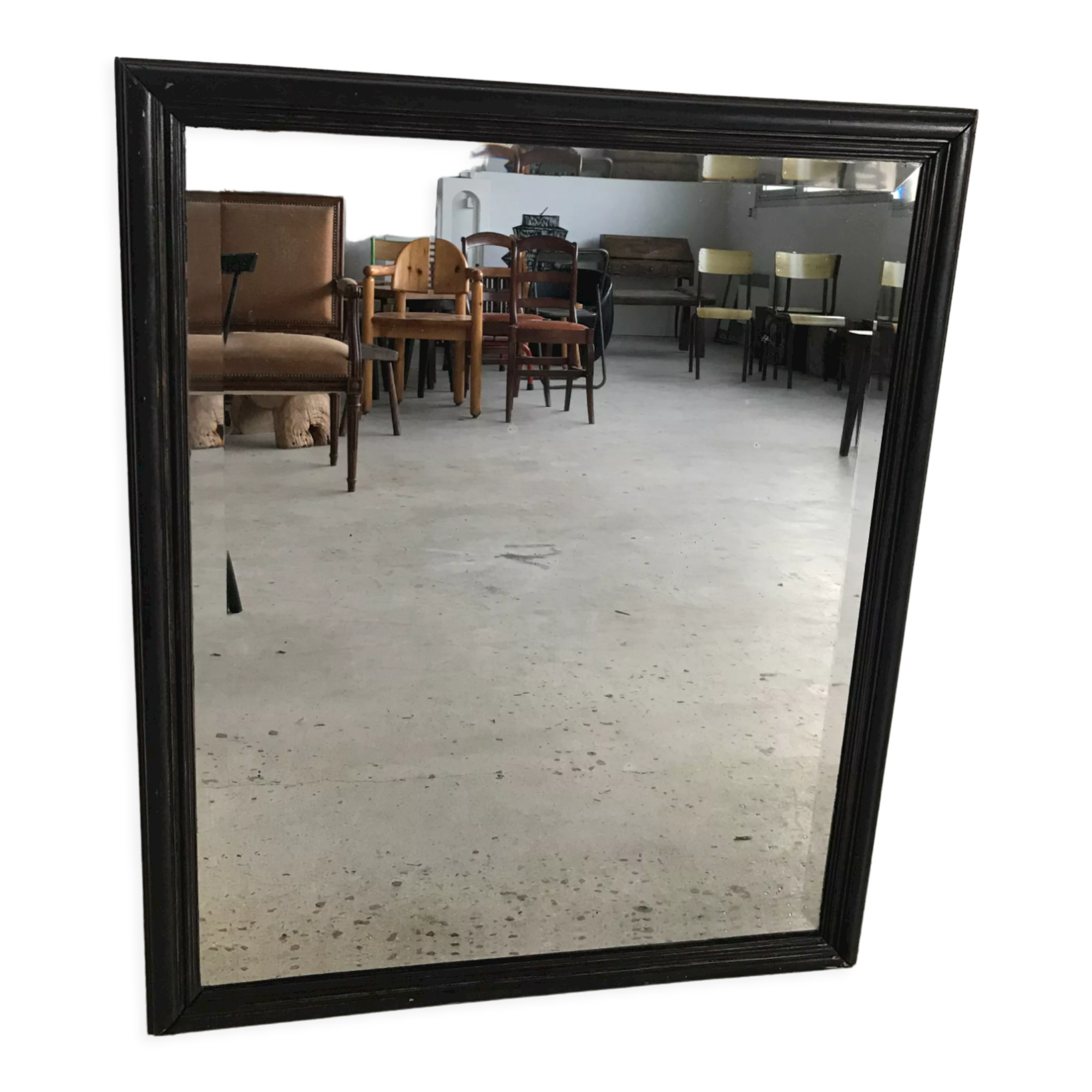 Rectangular mirror in molded blackened wood, beveled glass
