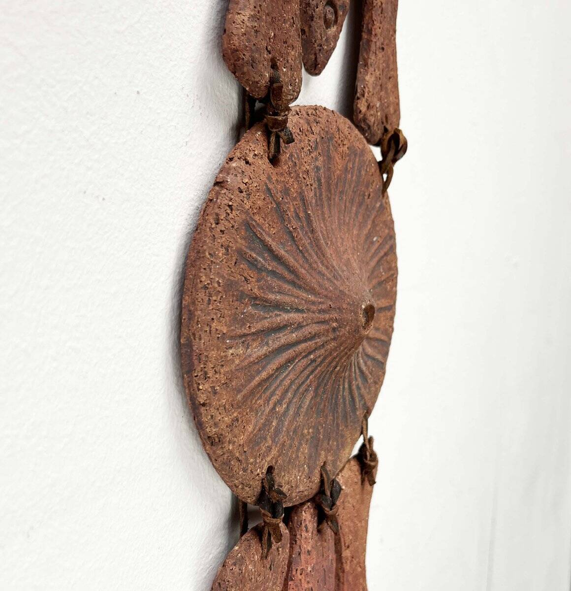 Wall suspension of Danish studio pottery in mid-century brutalist modernist style by Clara Helmich, 1979.