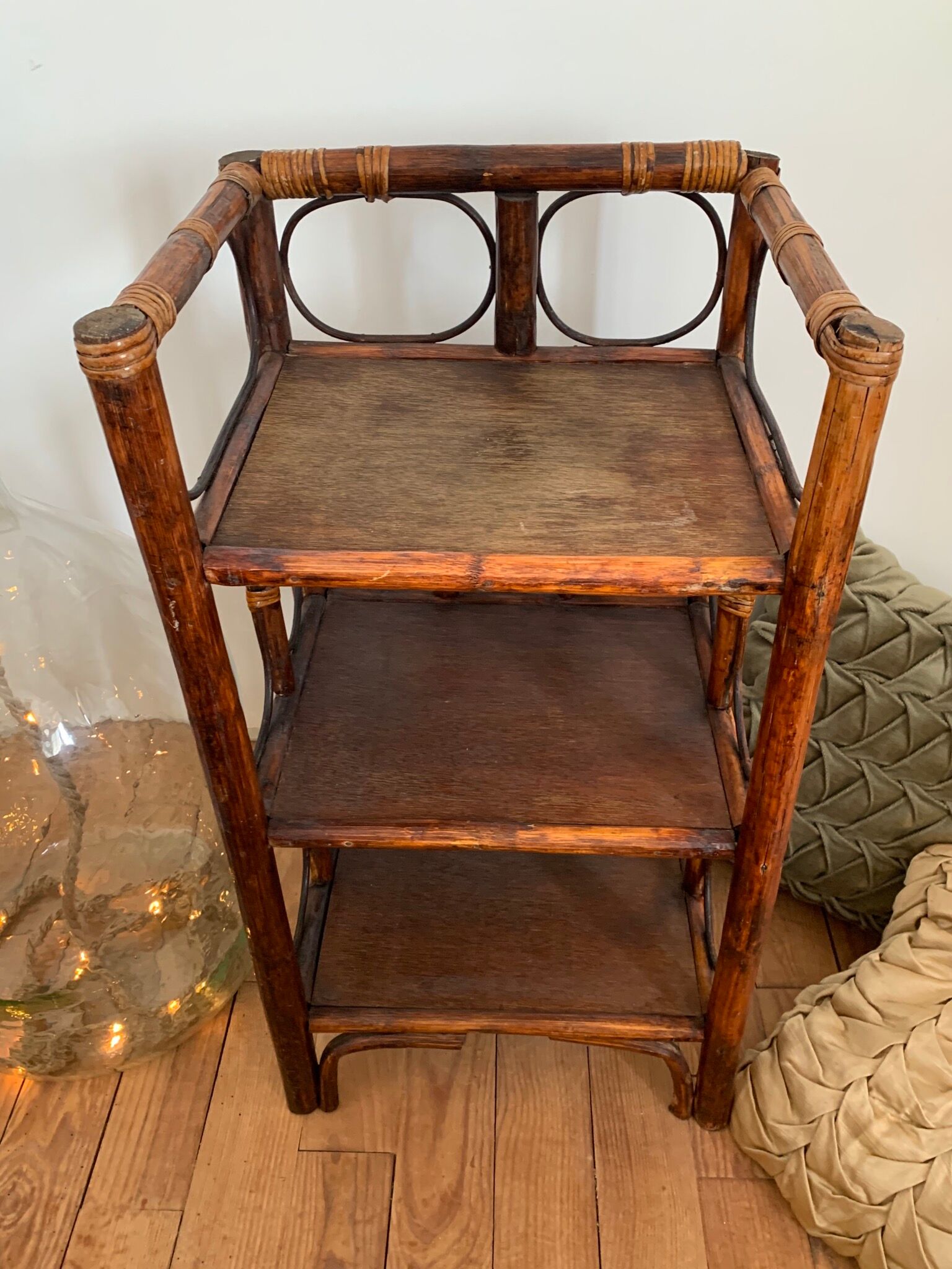 Wooden and rattan shelf