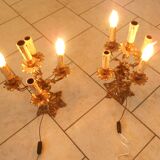 Pair of chandeliers with 5 lights, in bronze