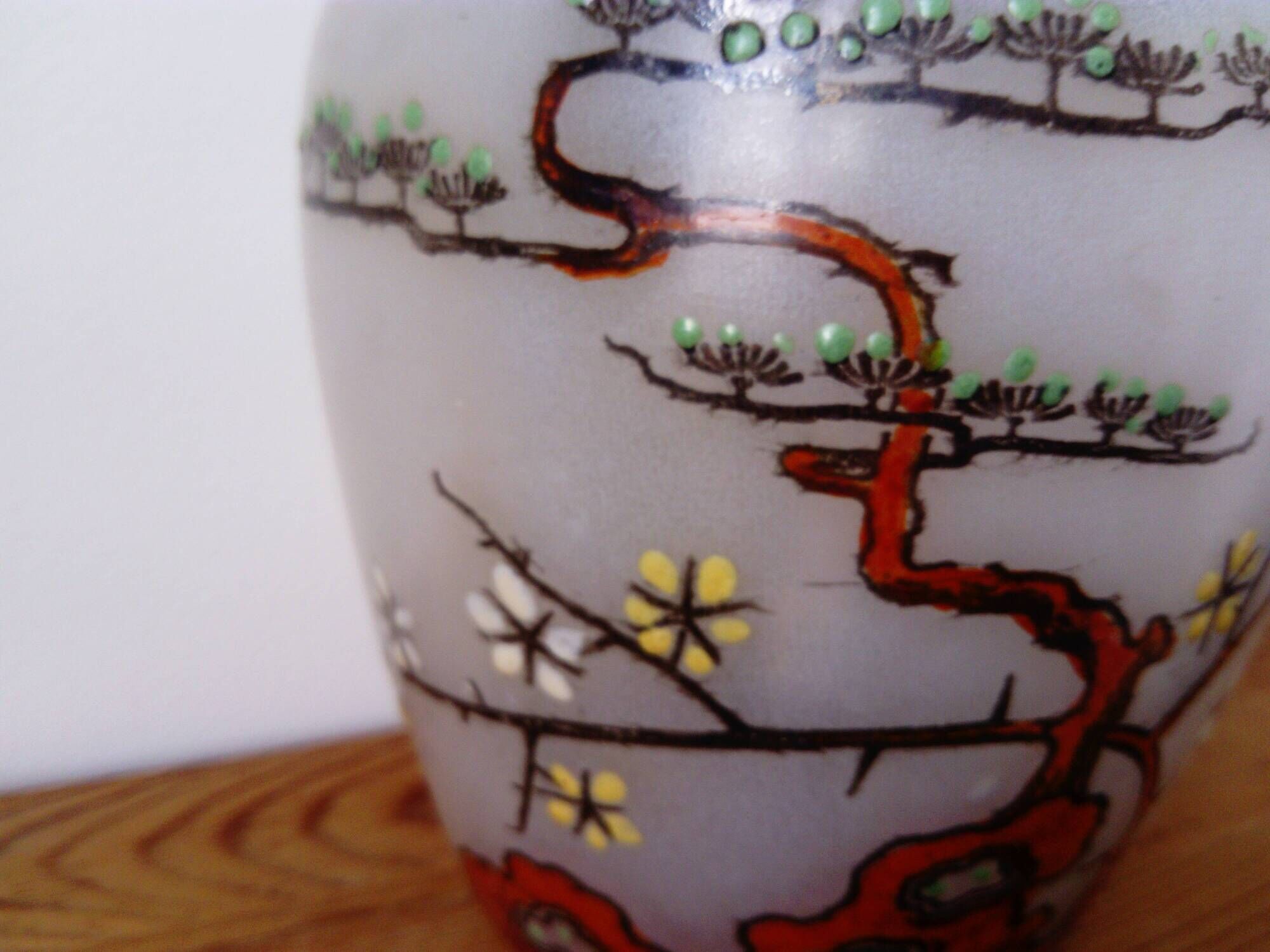 frosted glass cookie bucket with Japanese decoration. Art Nouveau