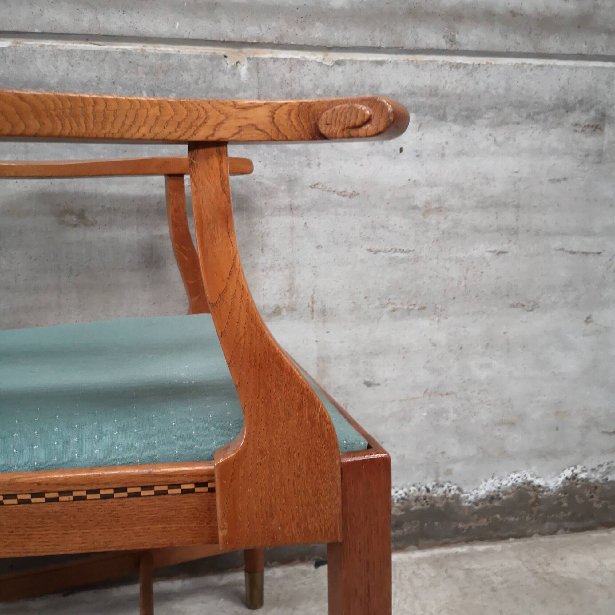 Art craft art nouveau armchair in oak and brass