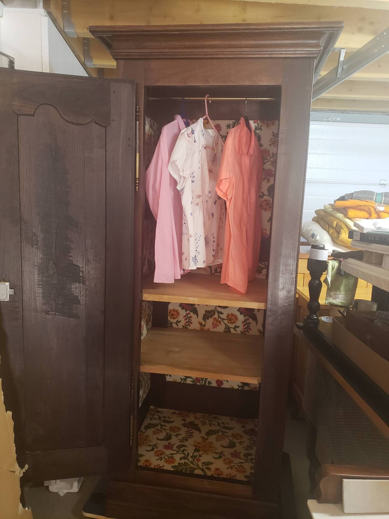 Vintage Louis Philippe style bonnetière wardrobe from the 1800s in cherry wood.
