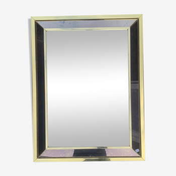 Miroir rectangulaire bords en miroir et métal doré 1950