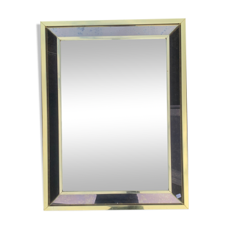 Miroir rectangulaire bords en miroir et métal doré 1950