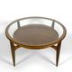 Important modern Scandinavian style coffee table, walnut / glass – c. 1960