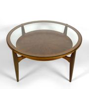 Important modern Scandinavian style coffee table, walnut / glass – c. 1960