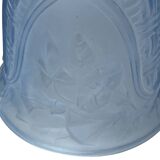 Art déco, tulipe de lampe verre moulé bleu décor floral vers 1930