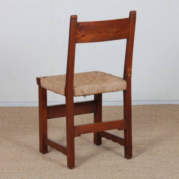 Ensemble de 6 chaises paillées en bois, travail français, 1950