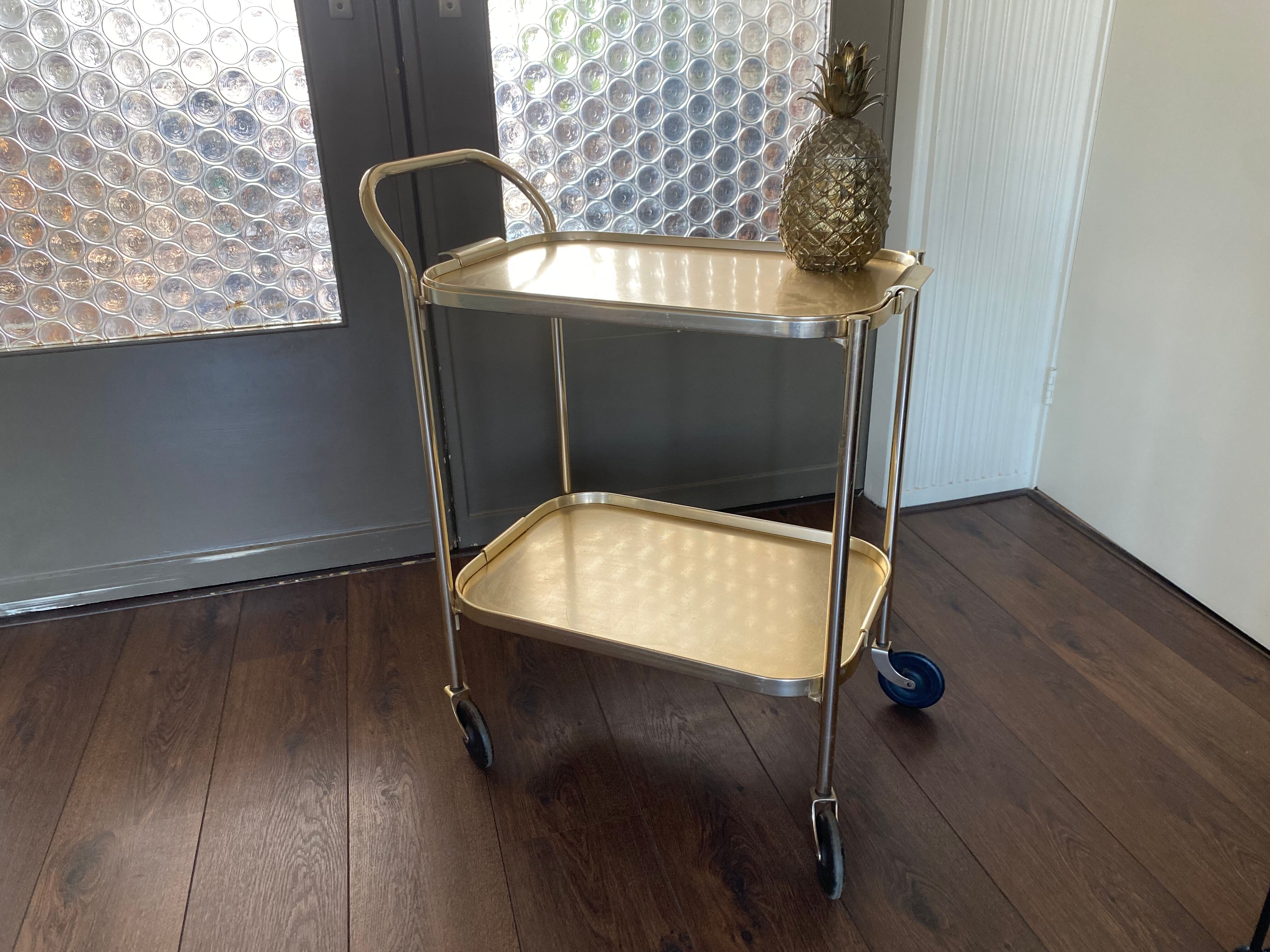 Chariot de service de régence du milieu du siècle en or de Kaymet, années 1950