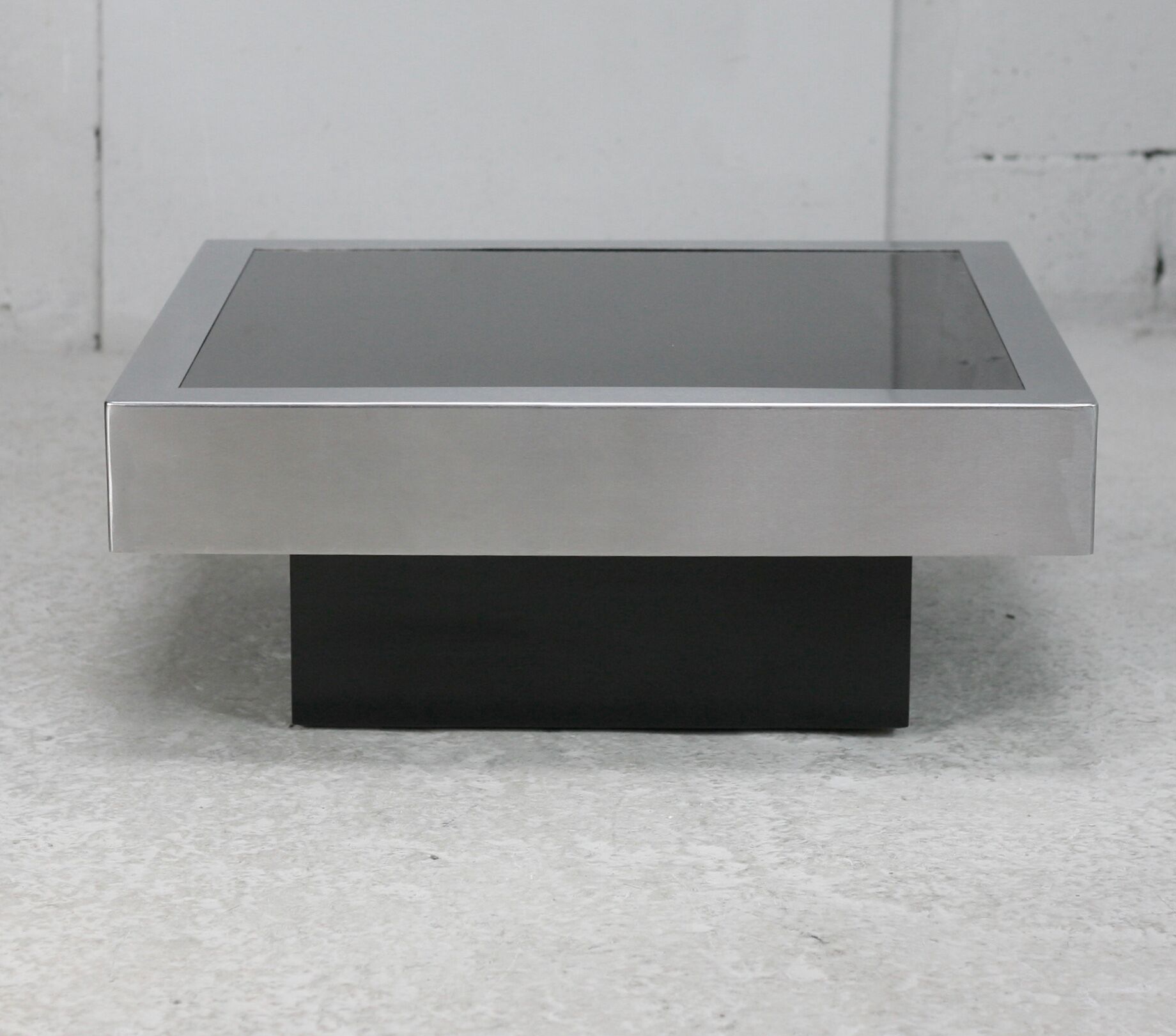 Coffee table in steel and black glass. France, circa 1970