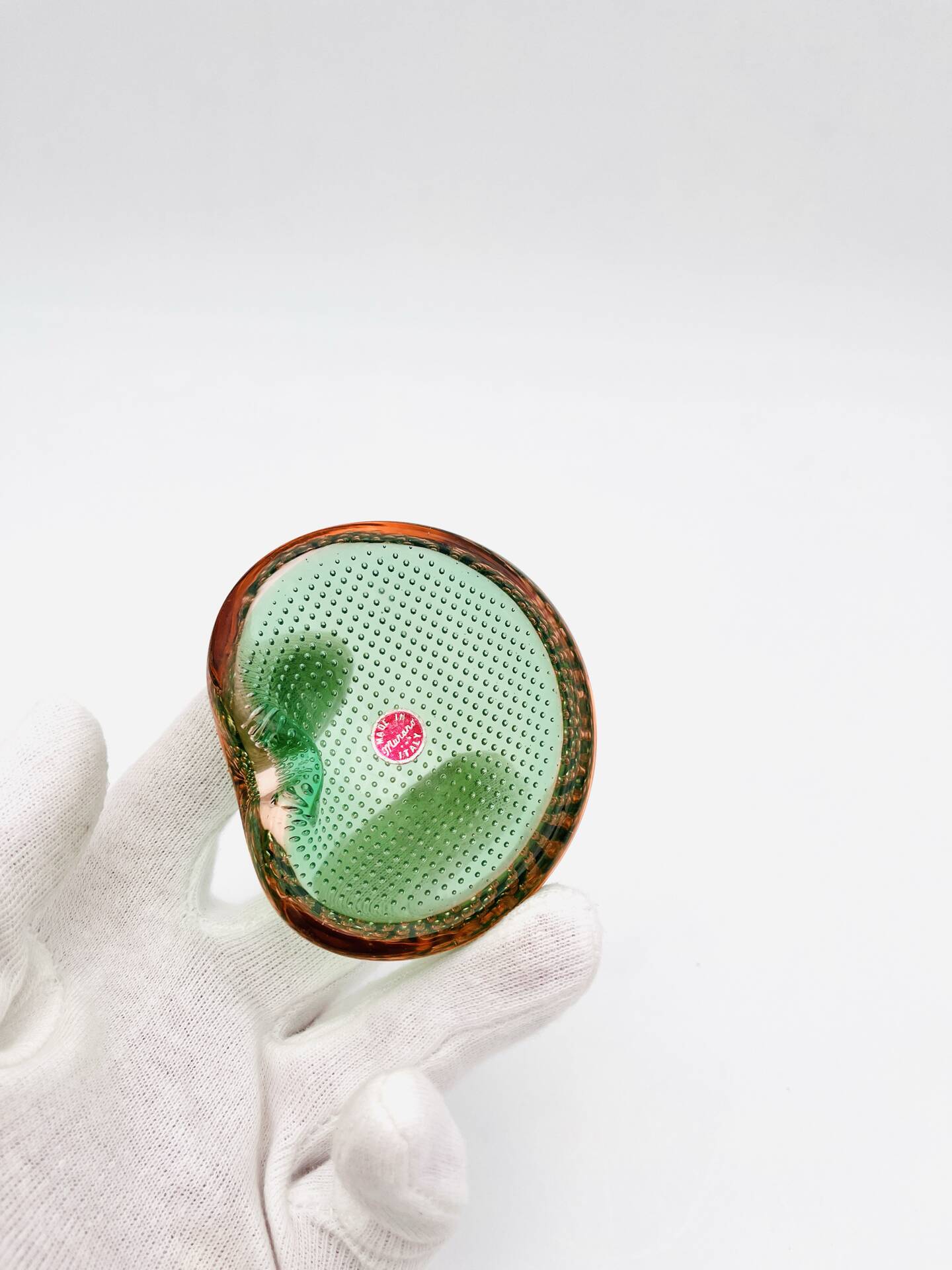 Miniature Vide-Poche Murano Sommerso Bullicante Green Pink Labelled 60s