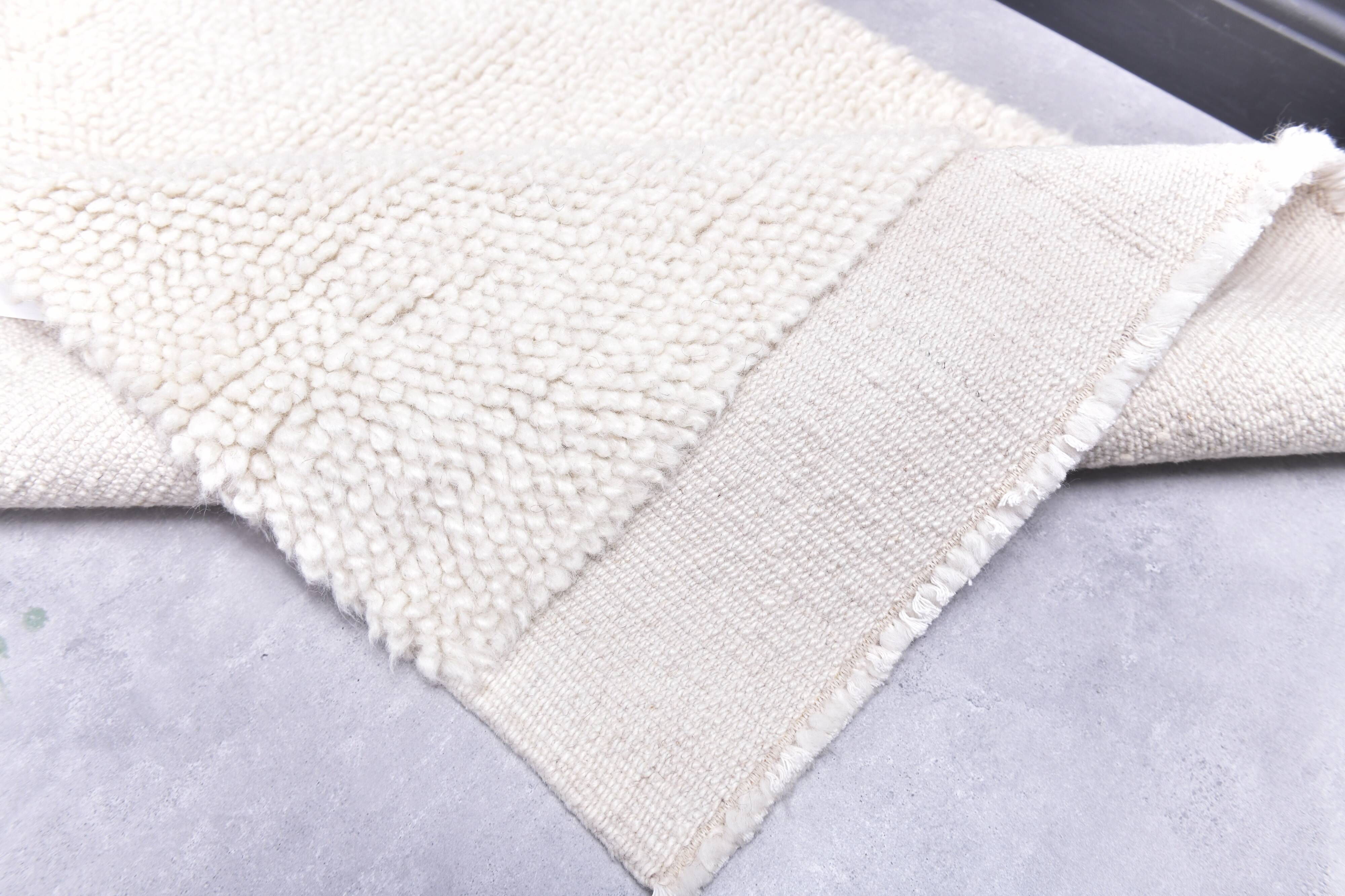 2x10 Neutral White Wool Moroccan Runner Rug, 67x301Cm
