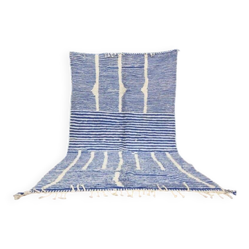 Berber rug in natural wool, blue and white, size 2/3 m.