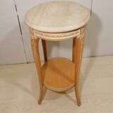 Pedestal table in whitewashed wood and travertine top