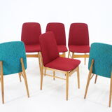 1960s set of 6 ash dining chairs, Czechoslovakia