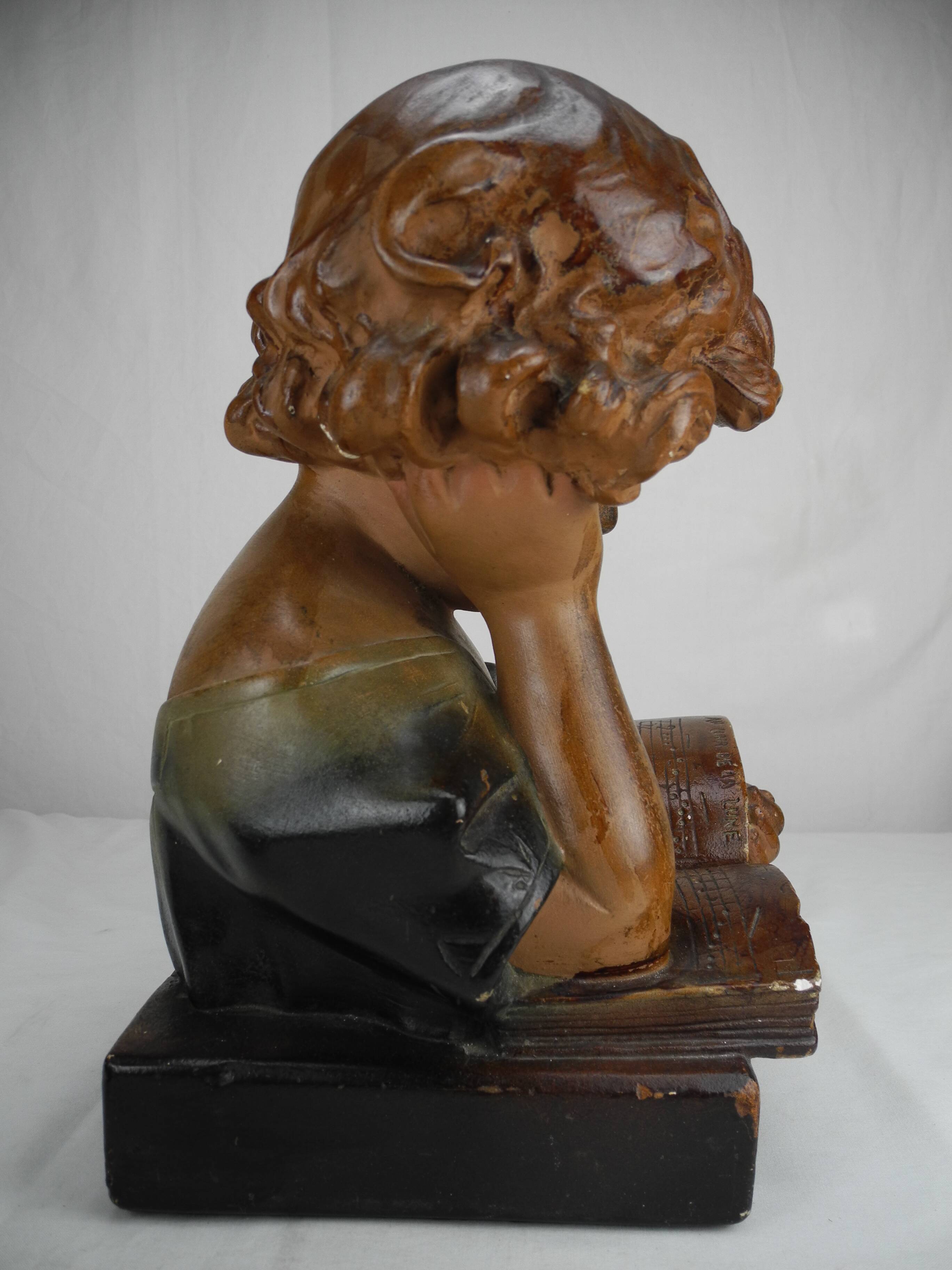 Old plaster bust under study art deco antique french bust 30s
